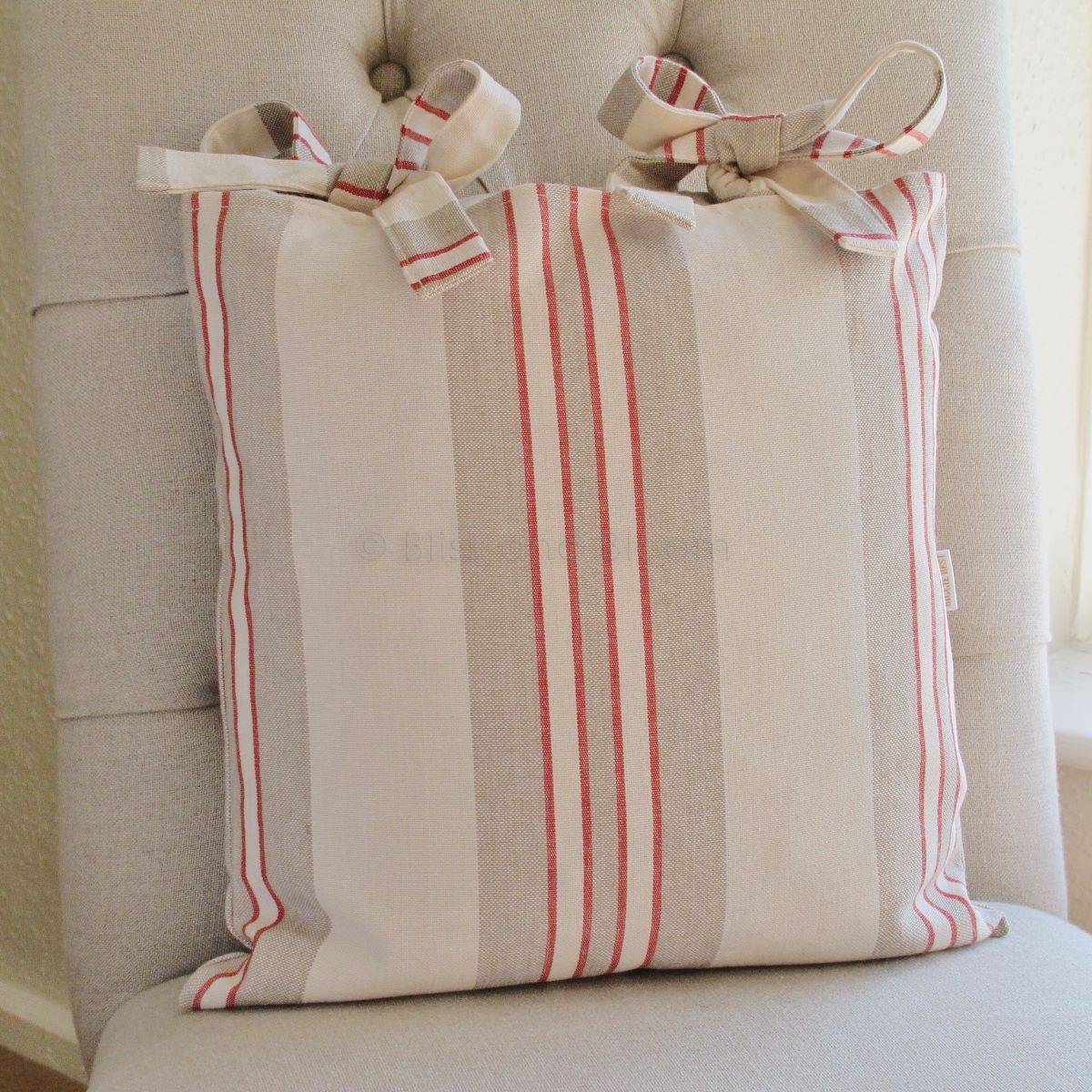 French red stripe tie cushions Bliss and Bloom